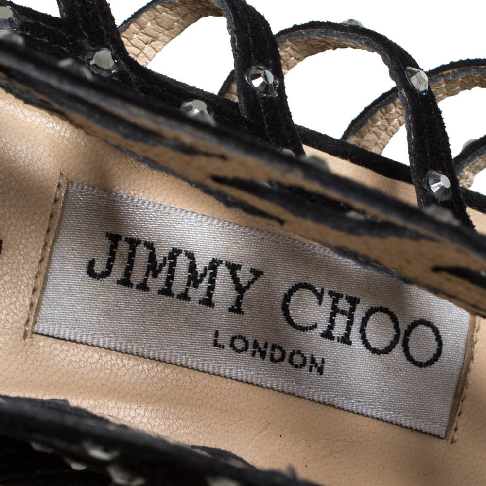 Jimmy Choo Black Suede Crystal Embellished Strappy Sandals Size 40