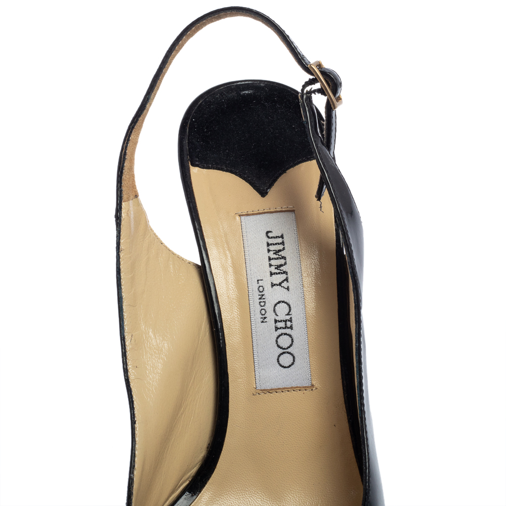 Jimmy Choo Black Patent Leather Peep Toe Platform Sandals Size 39