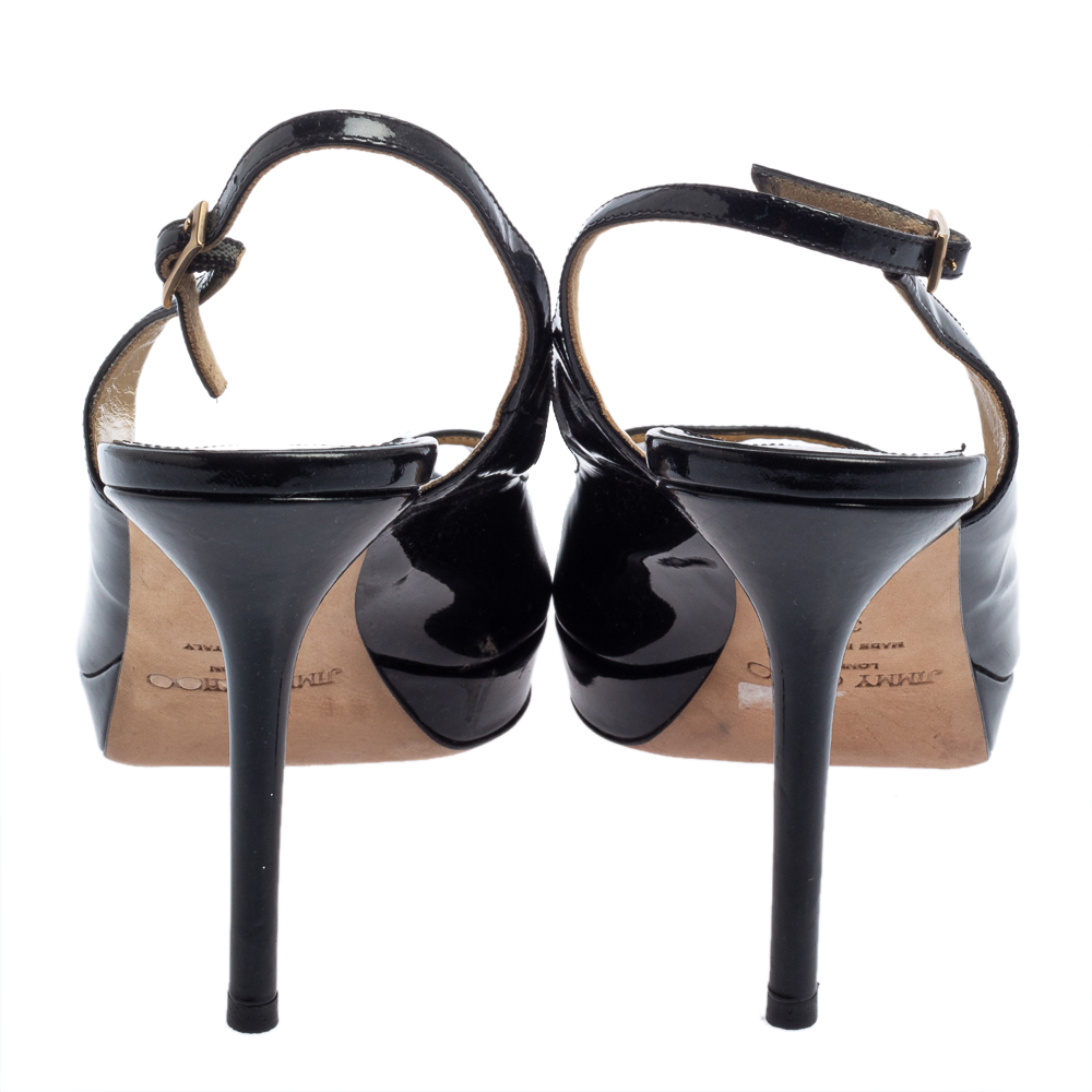 Jimmy Choo Black Patent Leather Peep Toe Platform Sandals Size 39