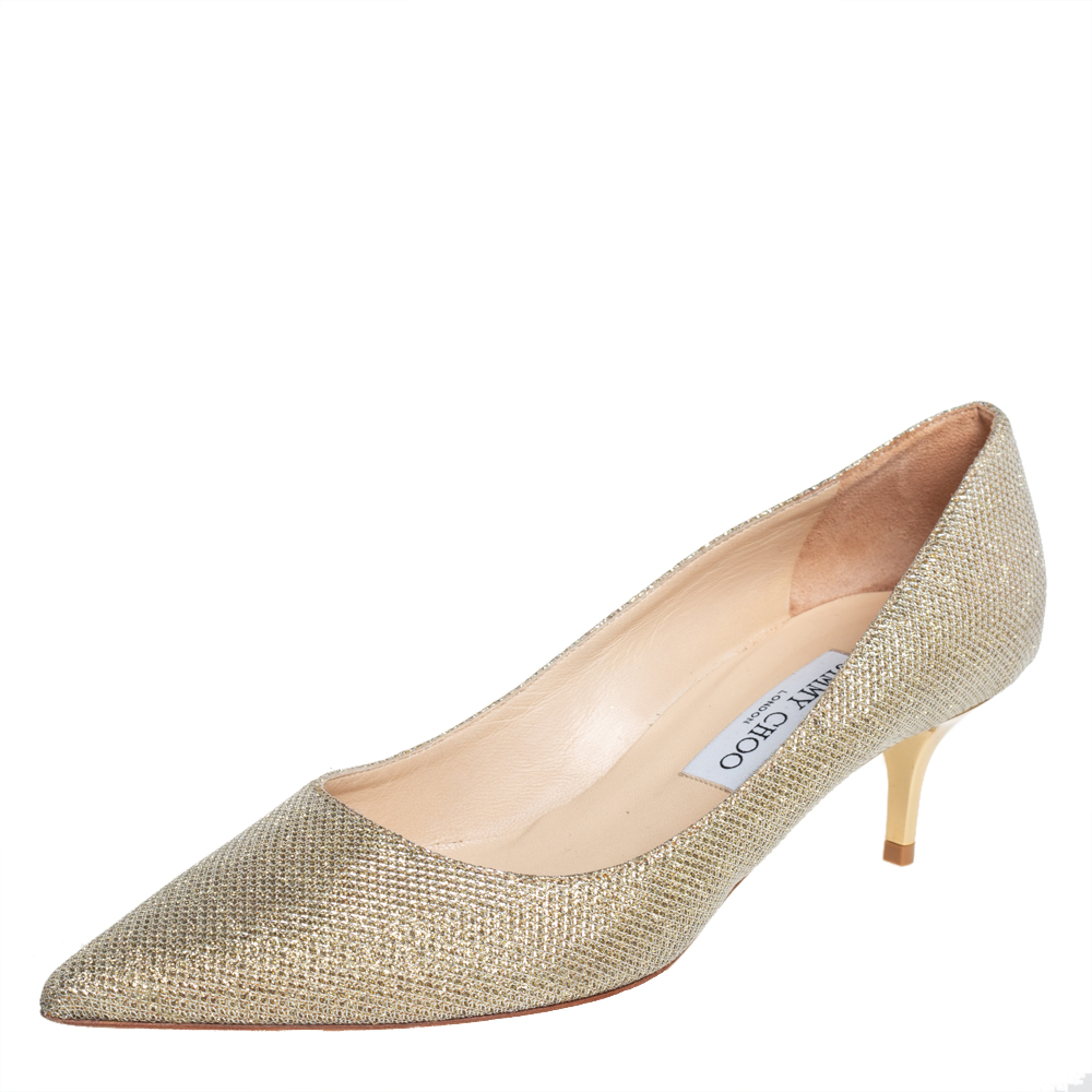 Jimmy Choo Gold Glitter And Lurex Pointed Toe Pumps Size 39