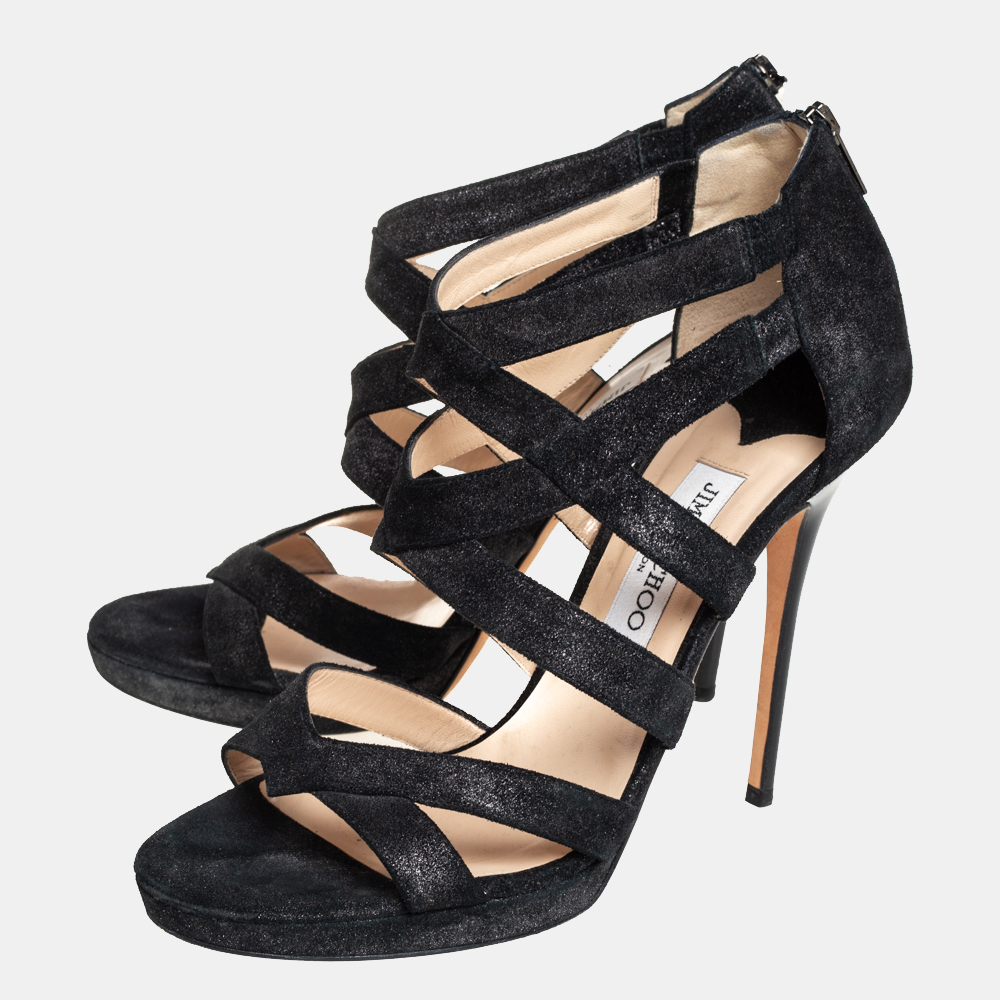 Jimmy Choo Black Suede Strappy Sandals Size 41