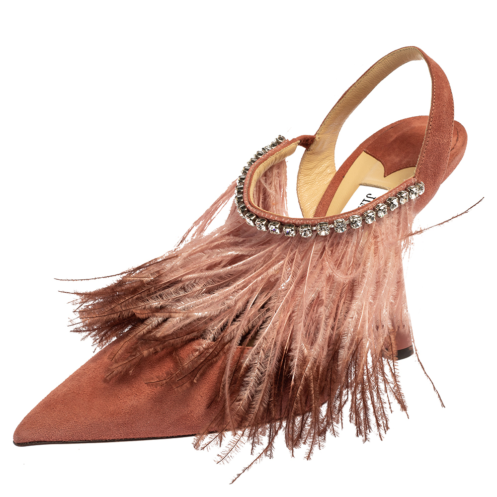 Jimmy Choo pink feather and suede ambre pumps size 40