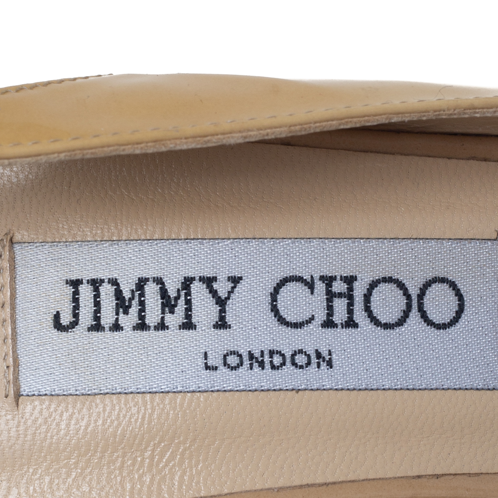 Jimmy Choo Beige Patent Leather Nova Peep Toe Platform Slingback Sandals Size 39