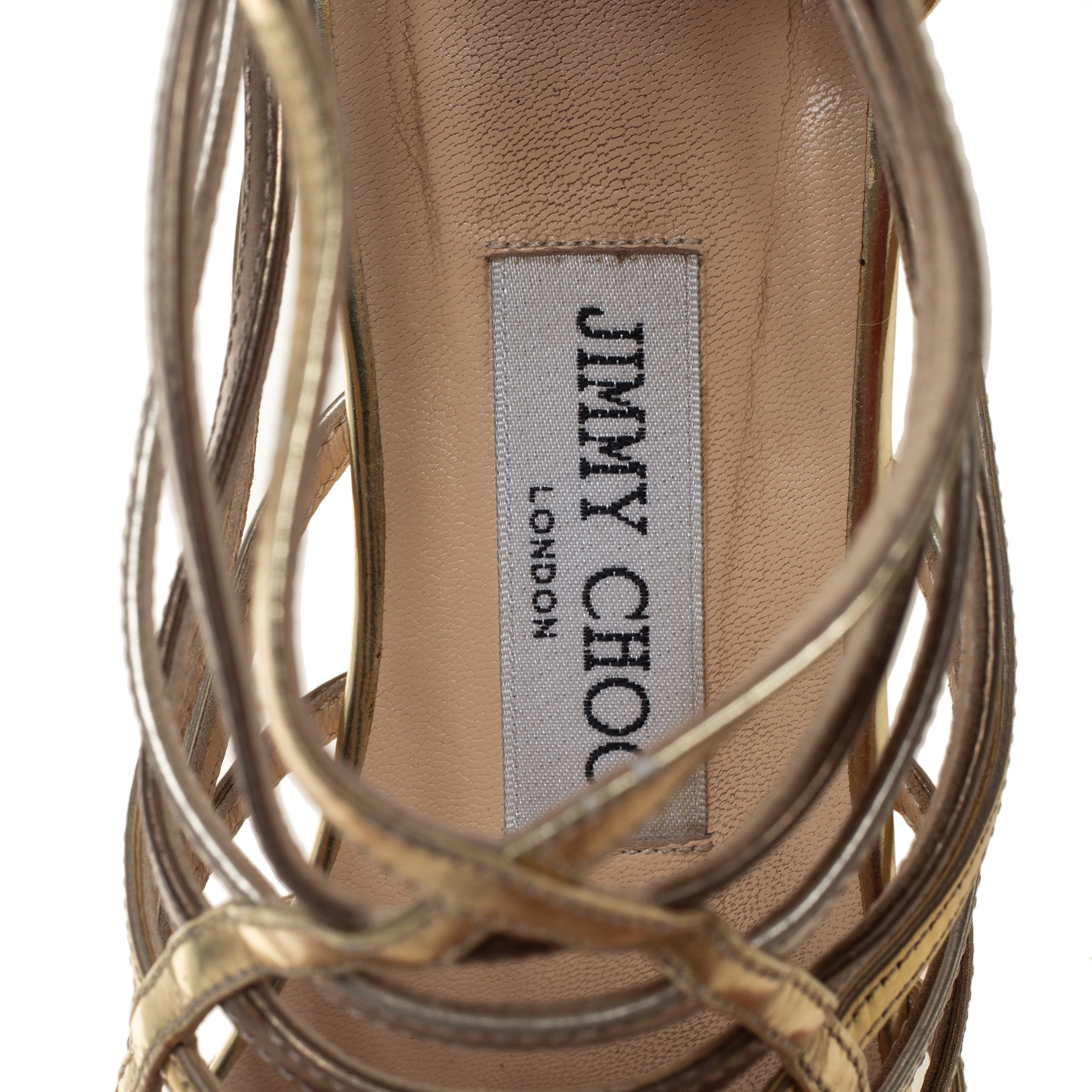 Jimmy Choo Metallic Gold/Silver Leather Gladiator Flat Sandals Size 38.5