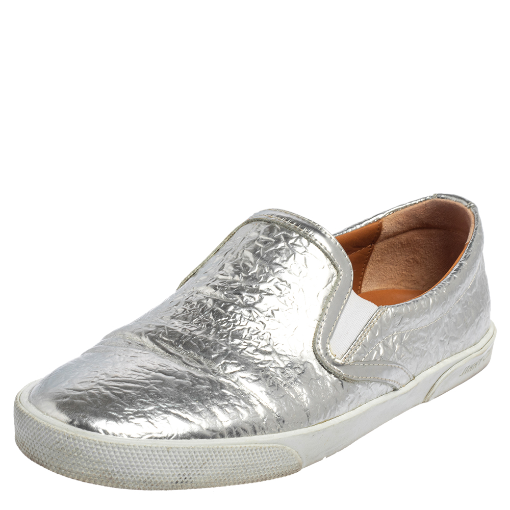 Jimmy Choo Silver Leather Slip on Sneakers Size 37