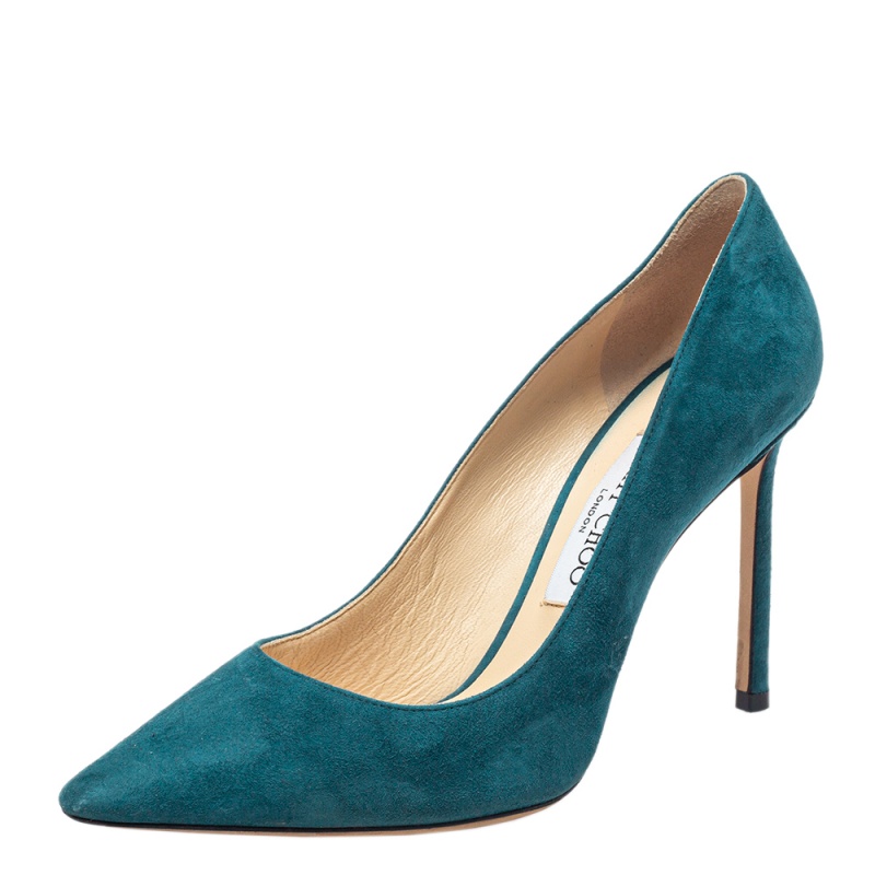 Jimmy Choo Blue Suede Romy Pointed Toe Pumps Size 38