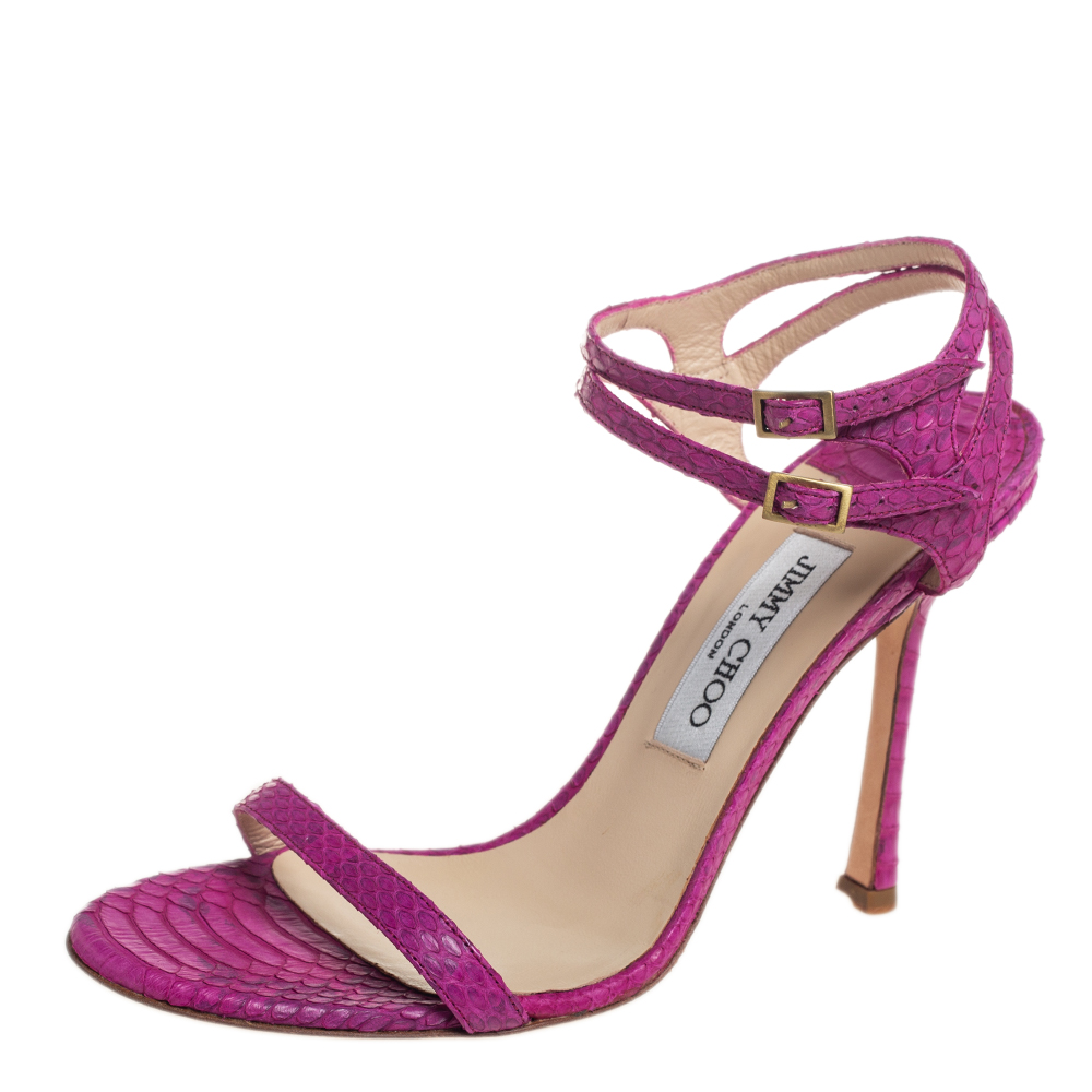 Jimmy Choo Pink Python Leather Ankle Strap Sandals Size 39.5