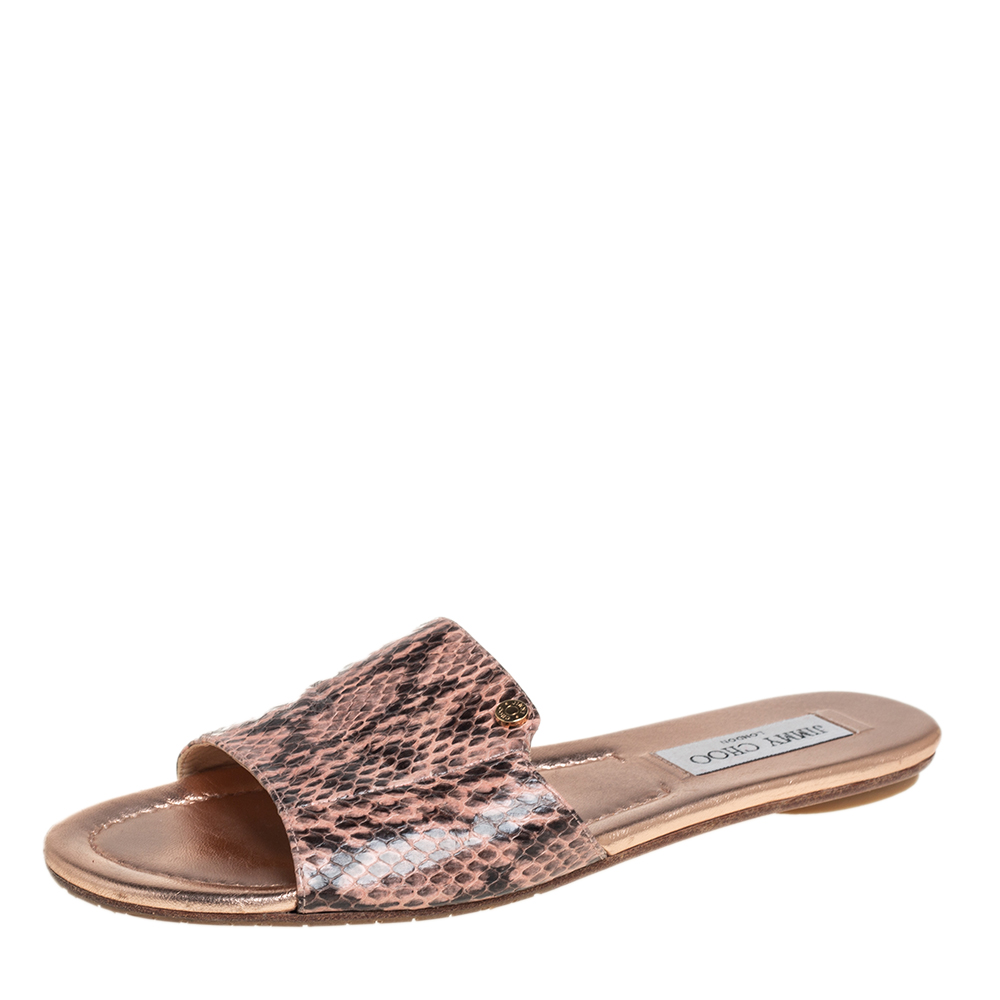 Jimmy Choo Pink Python Leather Nanda Sandals Size 38.5