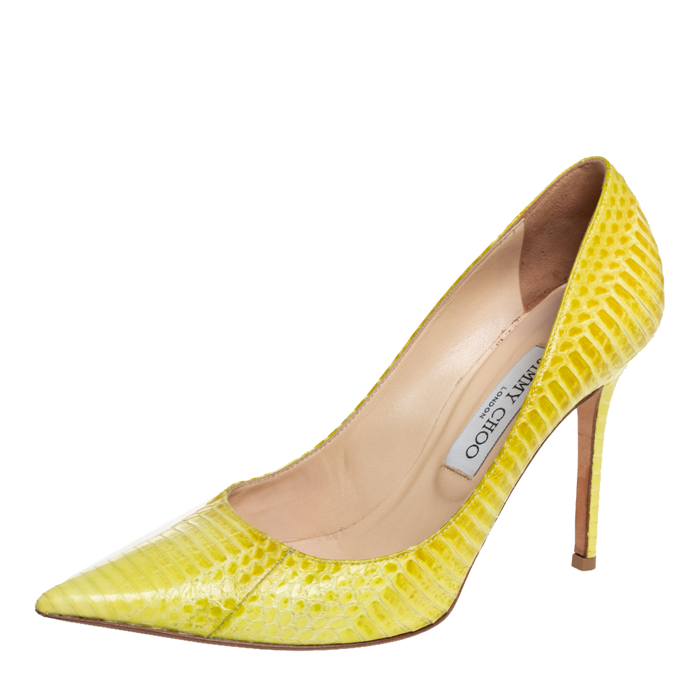 Jimmy Choo Yellow Python Abel Pointed Toe Pumps Size 37