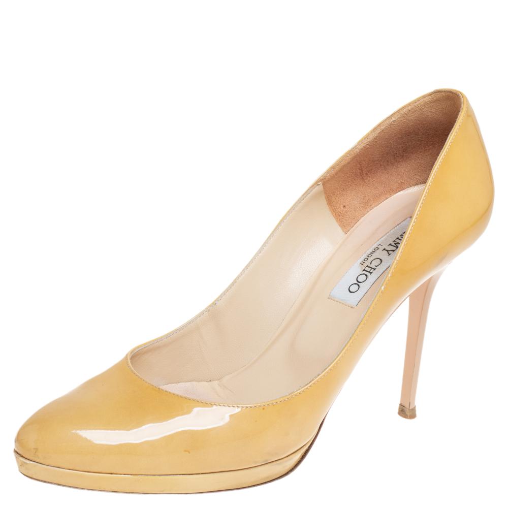 Jimmy Choo Yellow Patent Leather Cosmic Platform Pumps Size 39.5