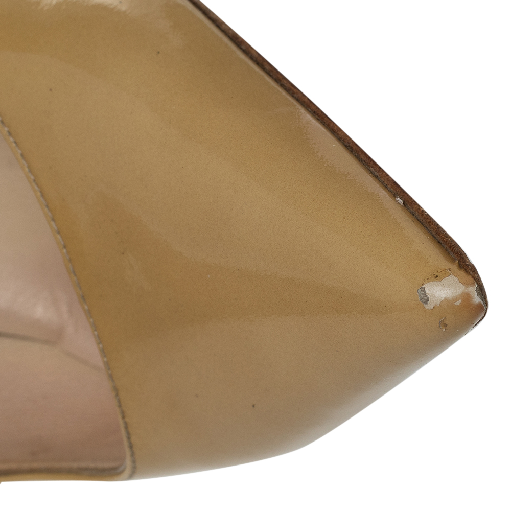 Jimmy Choo Beige Patent Leather Anouk Pointed Toe Pumps Size 36.5