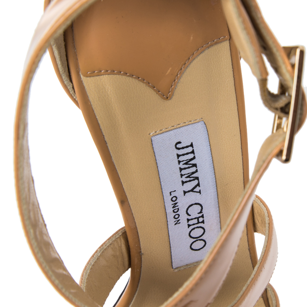 Jimmy Choo Beige  Patent Leather Vamp Strappy Sandals Size 36.5