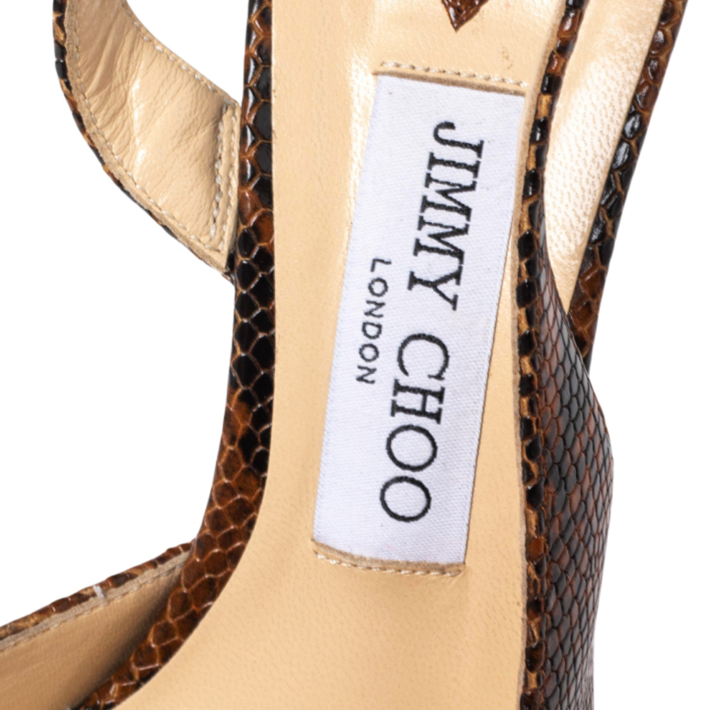 Jimmy Choo Brown Python Embossed Leather Pointed Toe Slingback Sandals Size 36