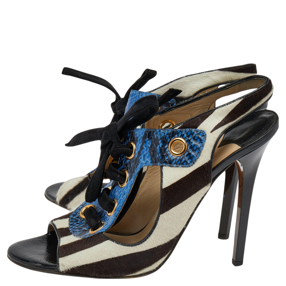 Jimmy Choo Multicolor Calf Hair And Python Leather Lace Up Sandals Size 40