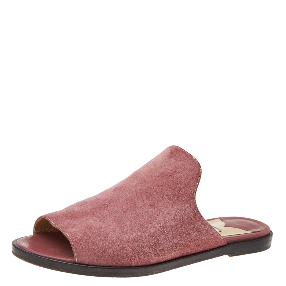 Jimmy Choo Pink Suede Flat Slide Sandals Size 38.5