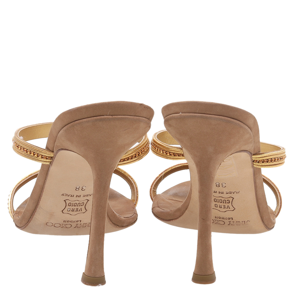 Jimmy Choo Brown/Gold Leather Embellished Sandals Size 38