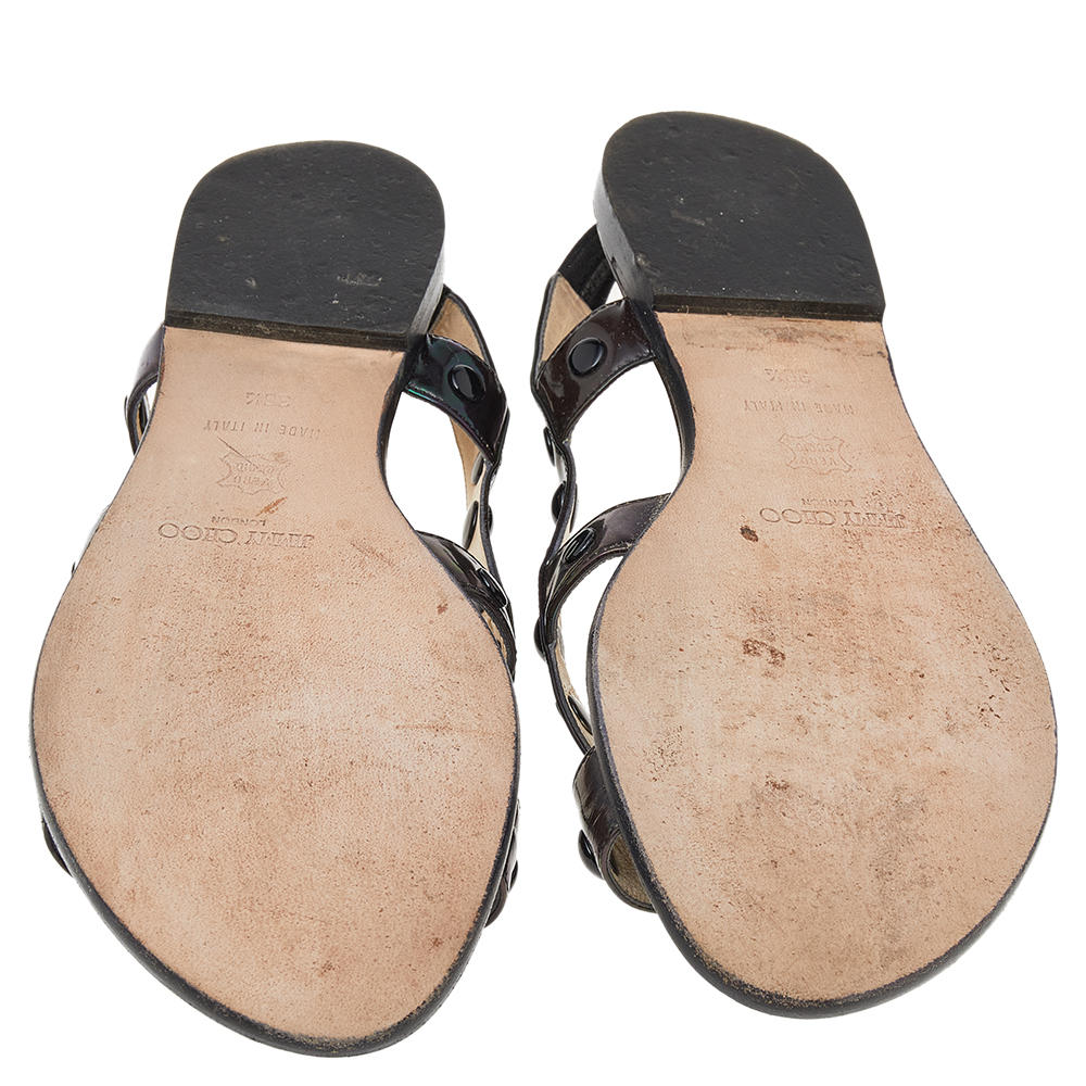 Jimmy Choo Black Patent Leather Embellished Sandals Size 38.5