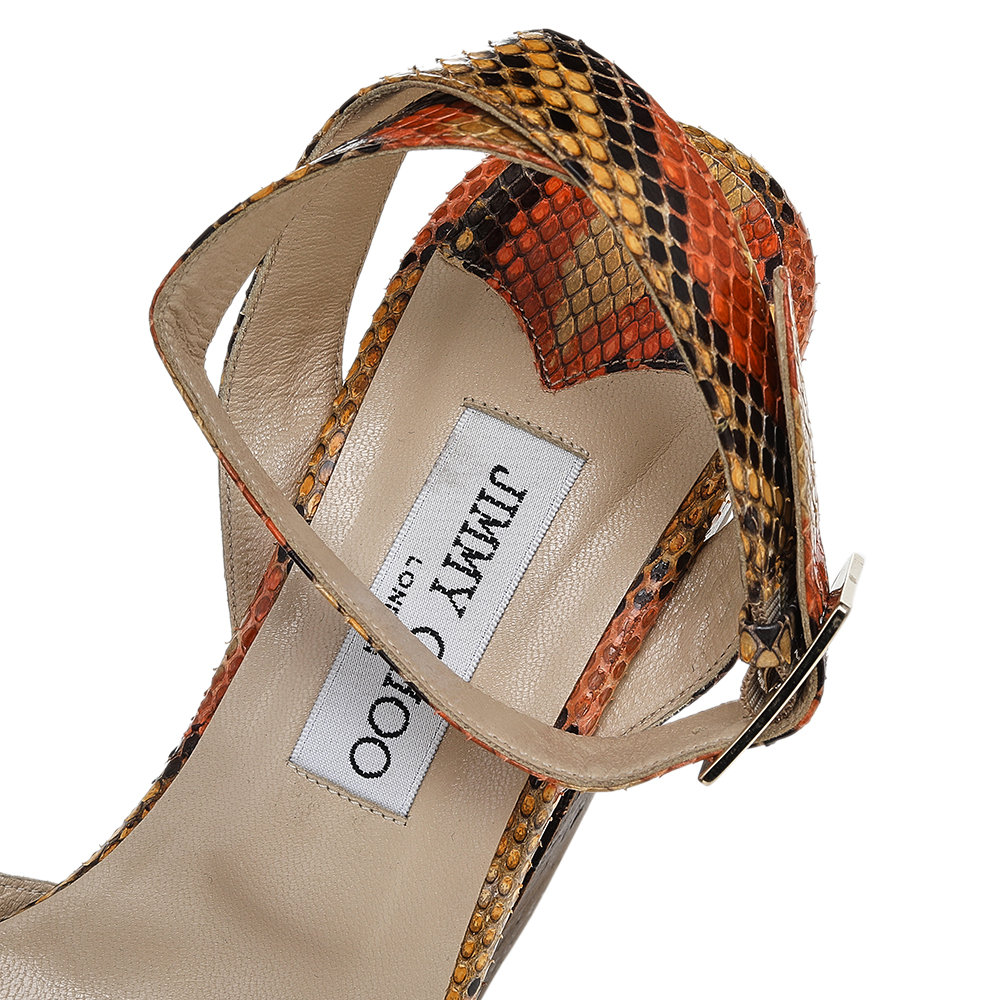 Jimmy Choo Multicolor Python Leather Penelop Wedge Sandals Size 38