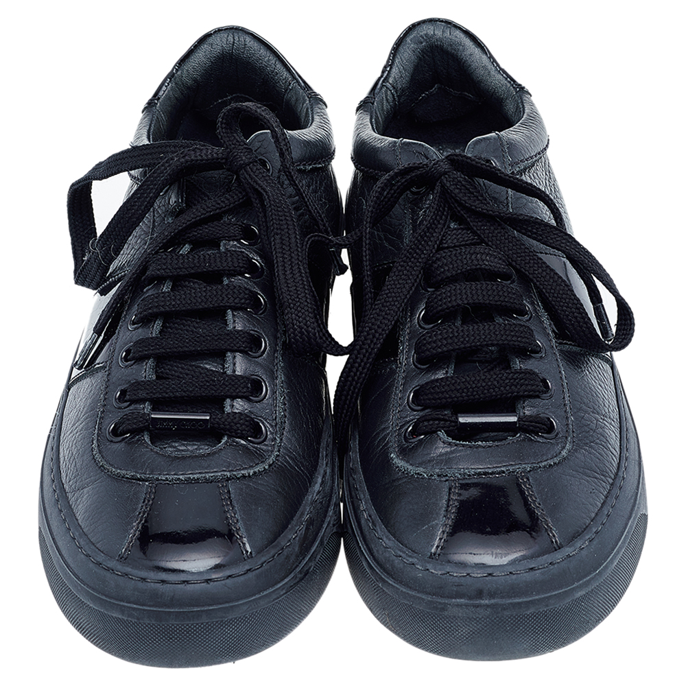 Jimmy Choo Black Patent And Leather Low Top Sneakers Size 39