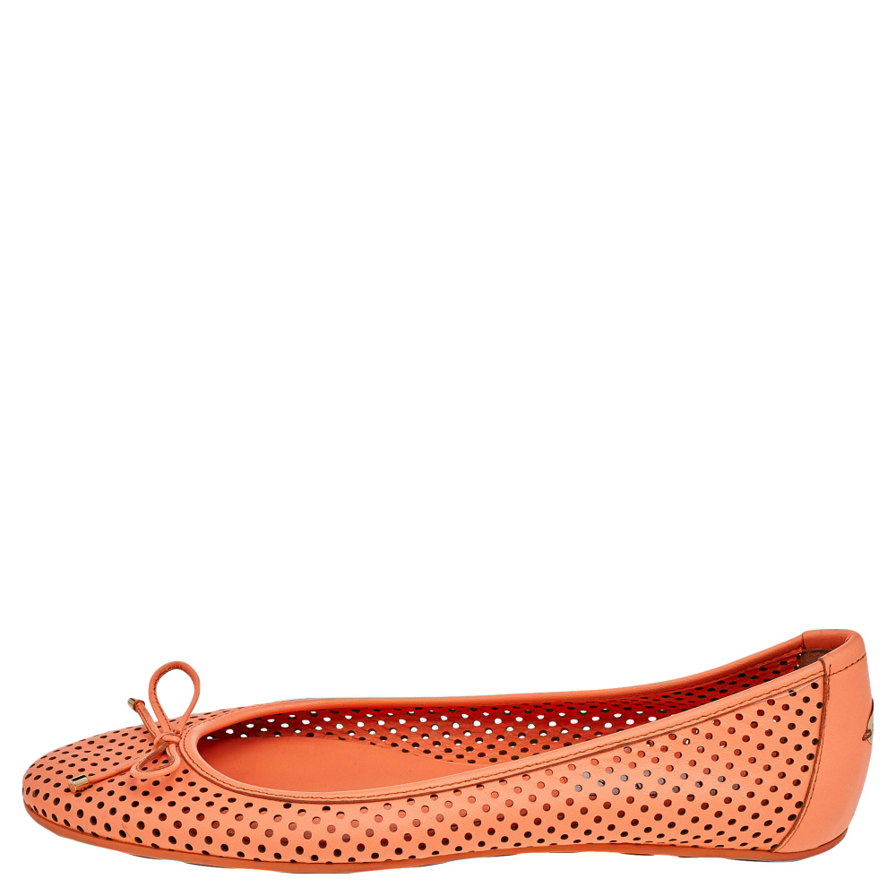 

Jimmy Choo Orange Perforated Leather Walsh Bow Ballet Flats Size