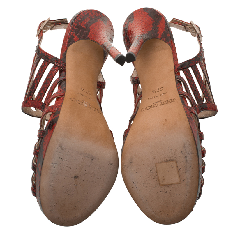 Jimmy Choo Red Python Keenan Python Platform Sandals Size 37.5
