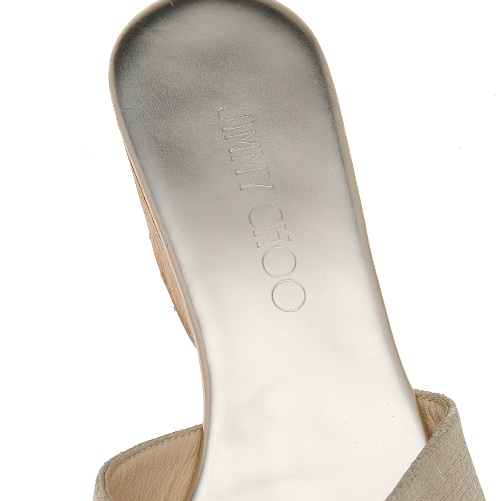 Jimmy Choo Gold Leather Cork Wedge Platform Sandals Size 36