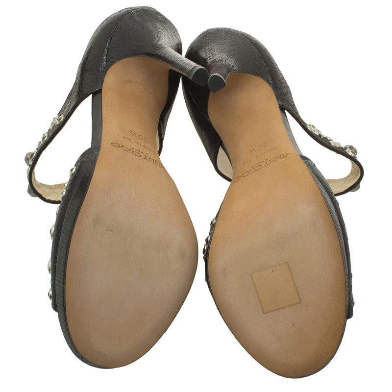 Jimmy Choo Black Studded Leather Bonnie Back Zip Platform Sandals Size 36.5