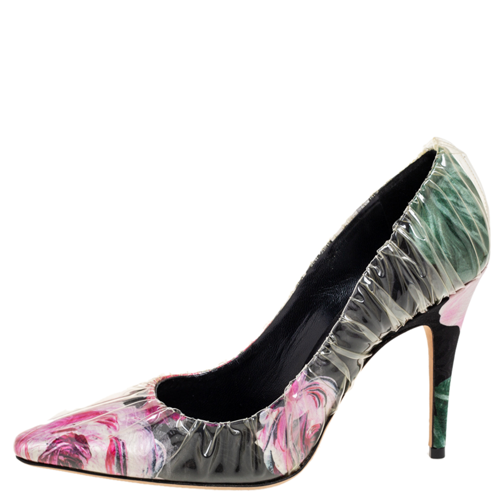 Jimmy Choo Multicolor PVC And Satin  Floral Jacquard Pumps Size 39