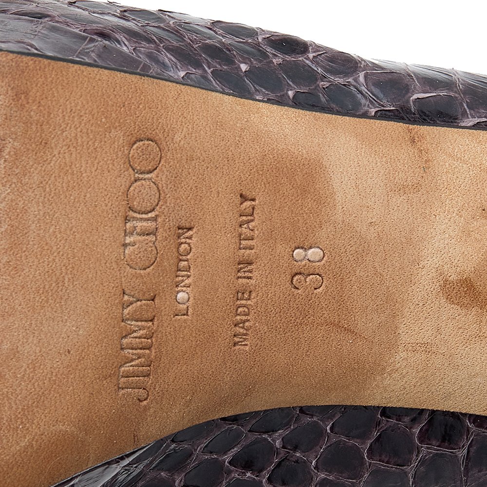 Jimmy Choo Brown Python Embossed Leather PeepToe Sandals Size 38