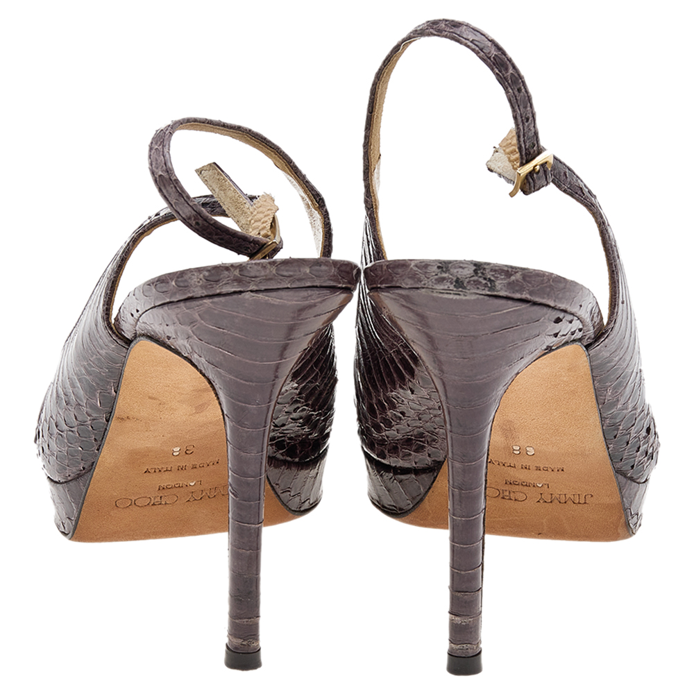 Jimmy Choo Brown Python Embossed Leather PeepToe Sandals Size 38