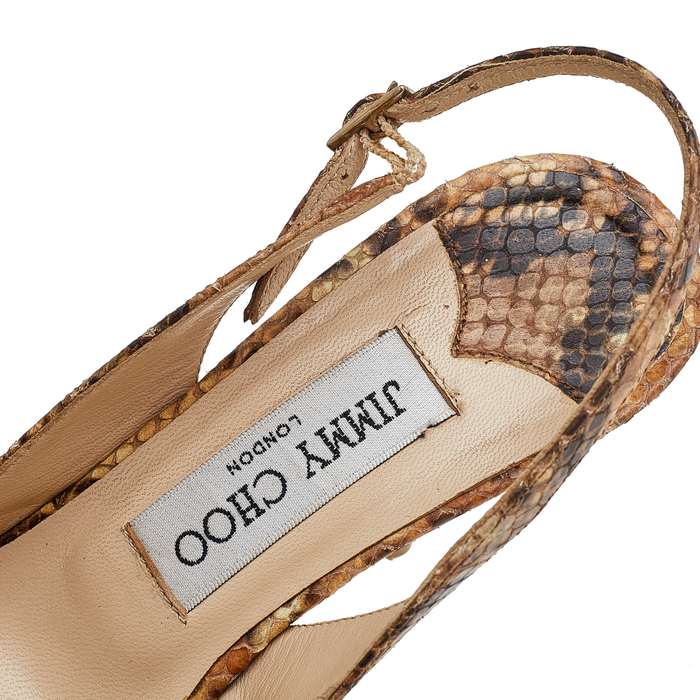 Jimmy Choo Multicolor Python Embossed Leather Slingback Sandals Size 35.5