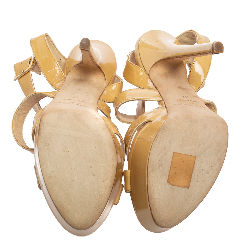 Jimmy Choo Beige Patent Leather Vamp Platform Sandals Size 37
