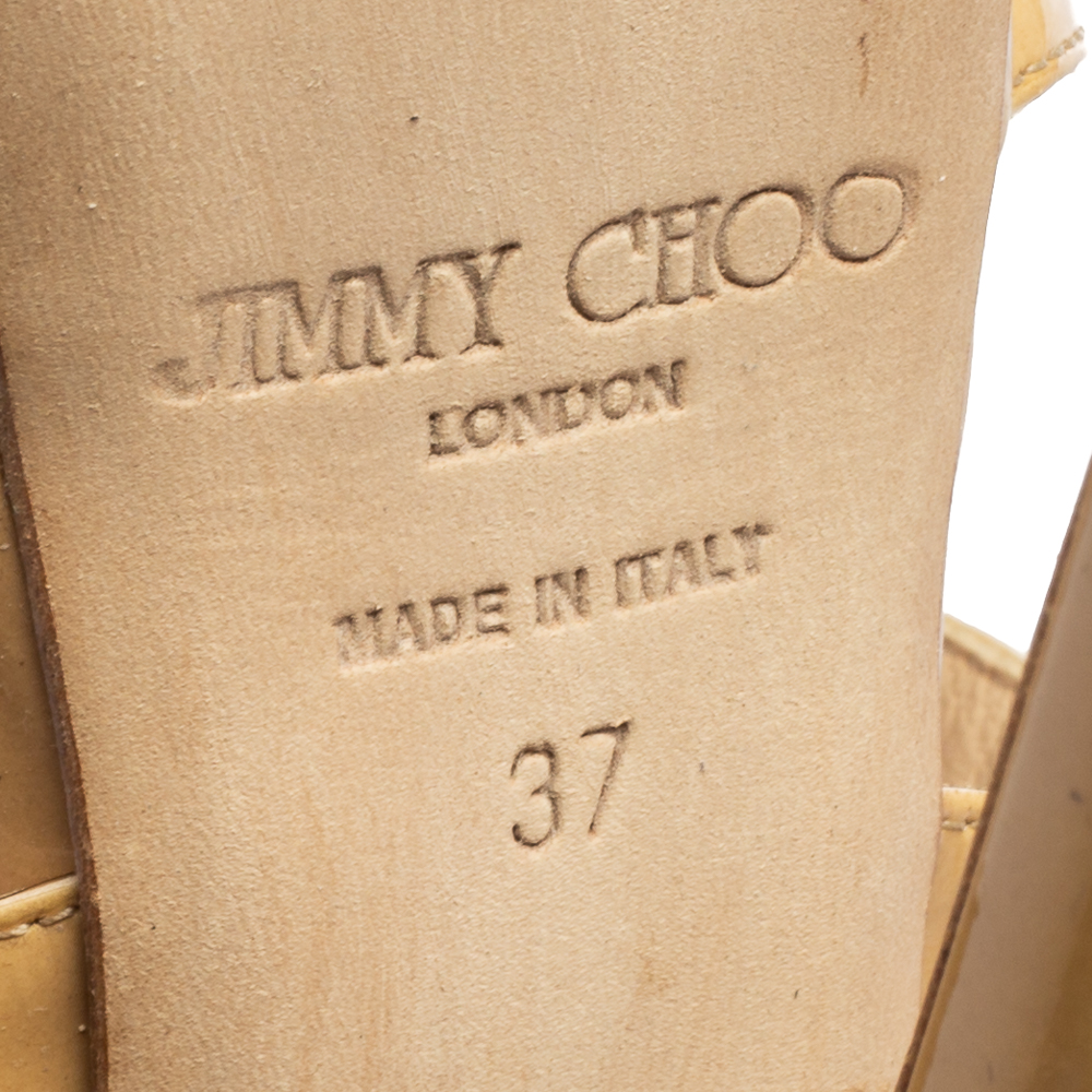 Jimmy Choo Beige Patent Leather Vamp Platform Sandals Size 37