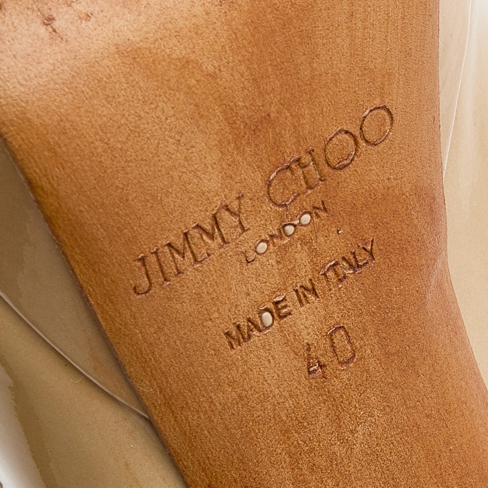 Jimmy Choo Beige Patent Leather Cosmic Platform Pumps Size 40