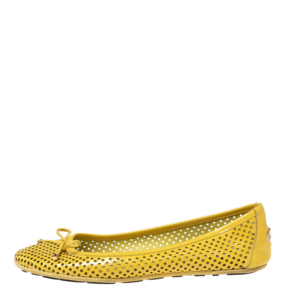 

Jimmy Choo Yellow Perforated Patent Leather Walsh Ballet Flats Size