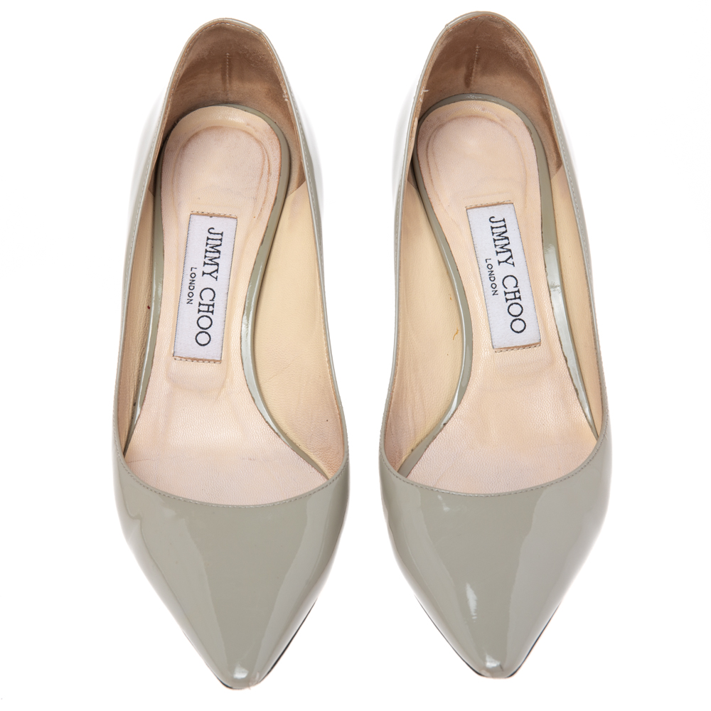 Jimmy Choo Grey Patent Leather  Pointed Toe Pumps Size 36.5