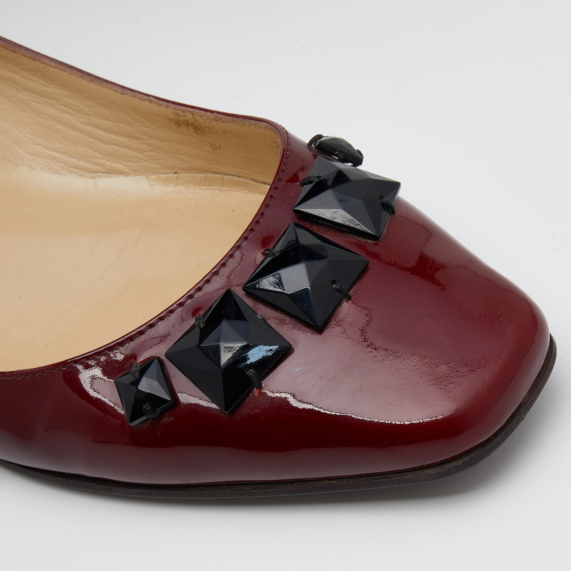 Jimmy Choo Burgundy Patent Leather Crystal Embellished Watson Ballet Flats Size 37.5