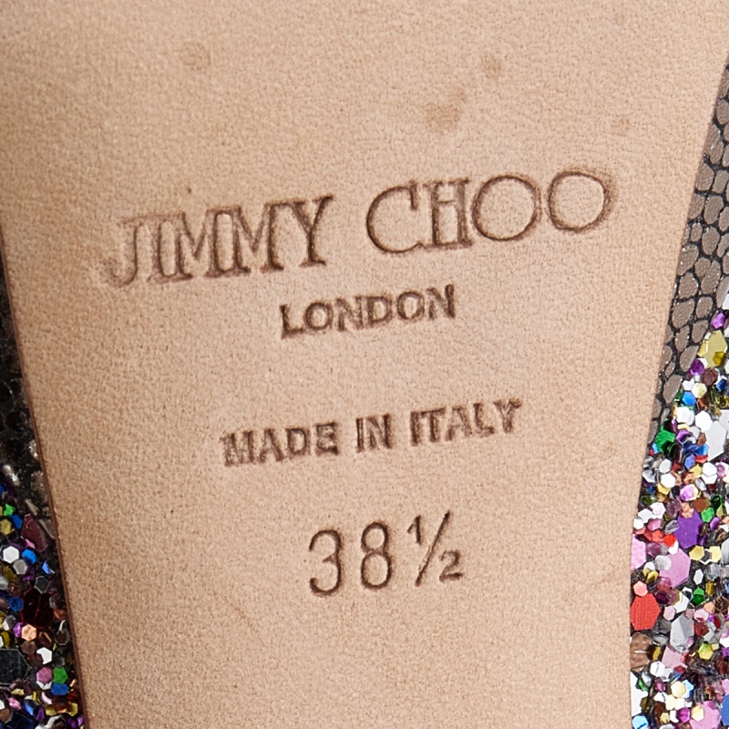Jimmy Choo Multicolor Glitter Vibe Peep Toe Platform Pumps Size 38.5
