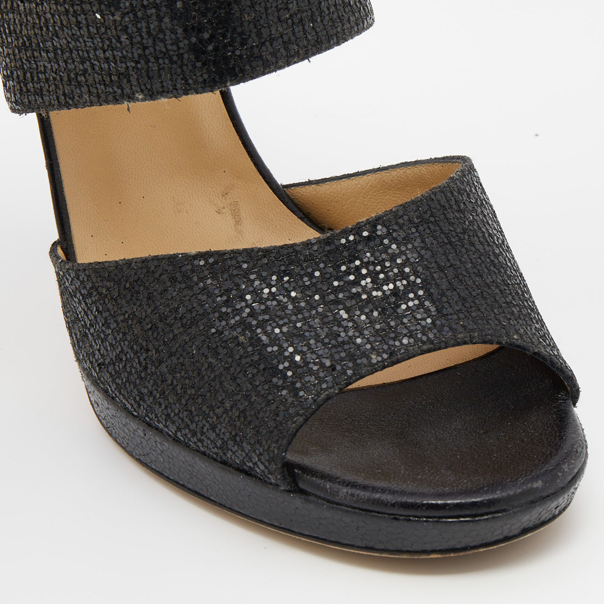 Jimmy Choo Black Glitter Private Platform Sandals Size 39
