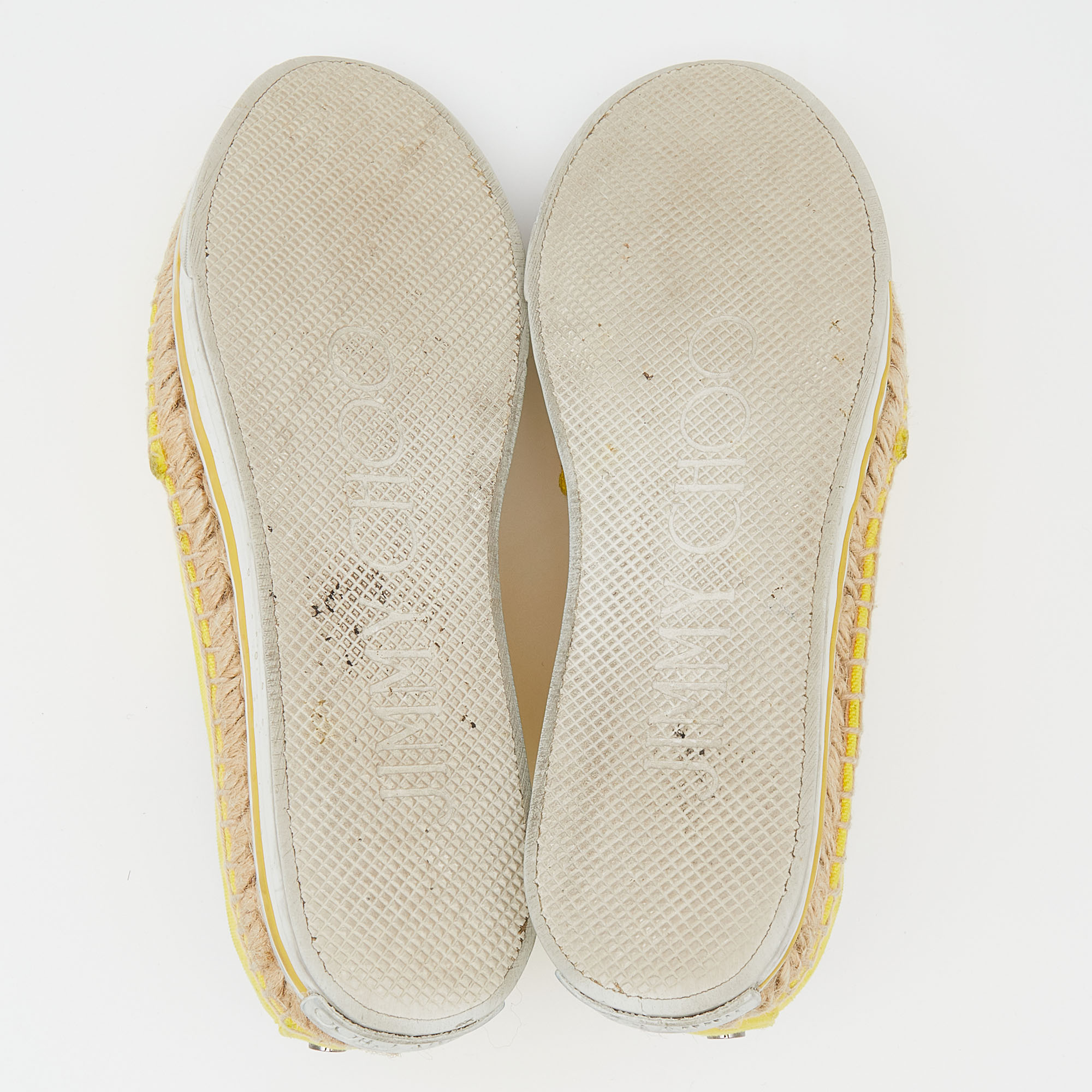 Jimmy Choo Yellow Canvas Dawn Slip On Espadrille Sneakers Size 35.5