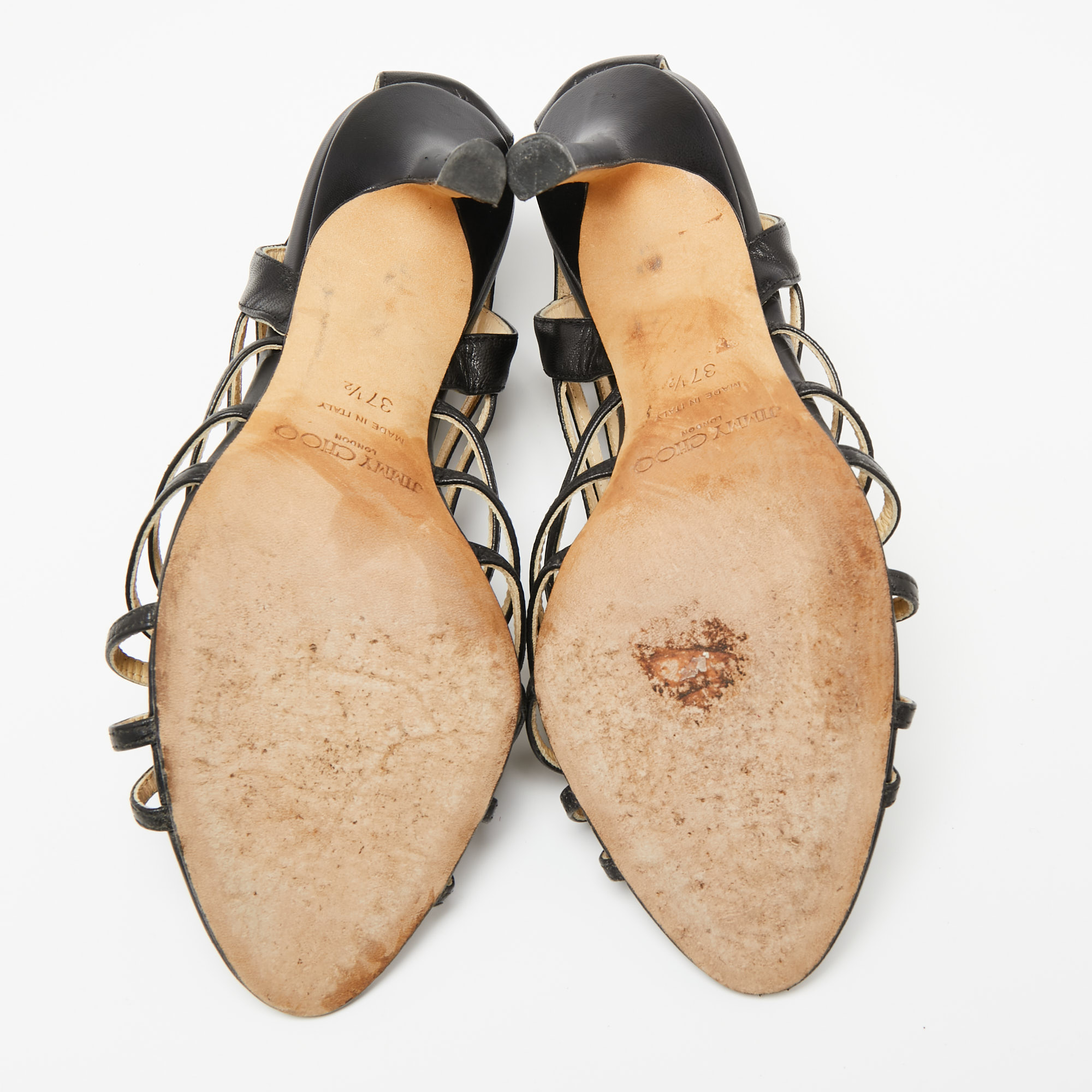 Jimmy Choo Black Leather Samoa Sandals Size 37.5