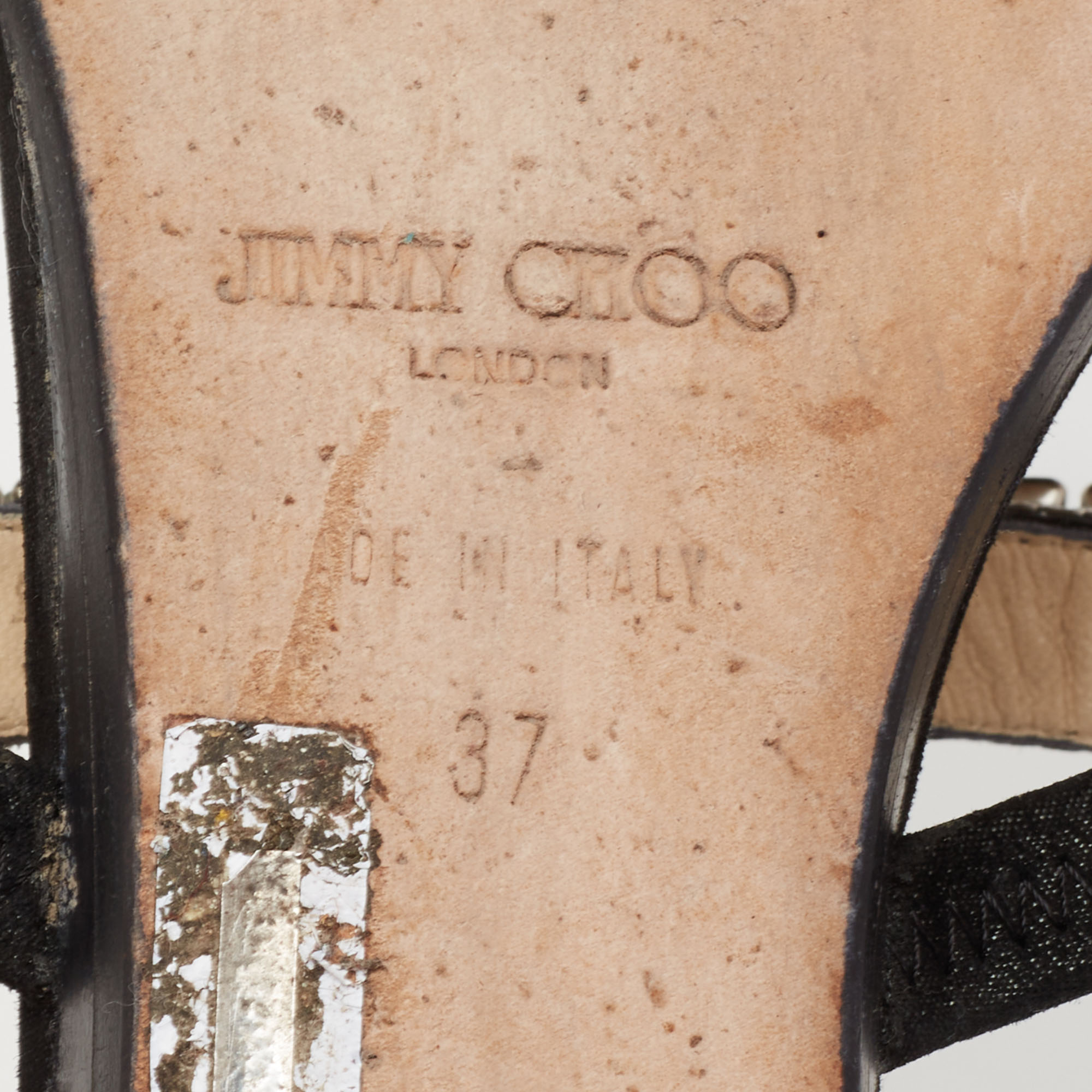 Jimmy Choo Black Suede Crystal Embellished Flat Sandals Size 37