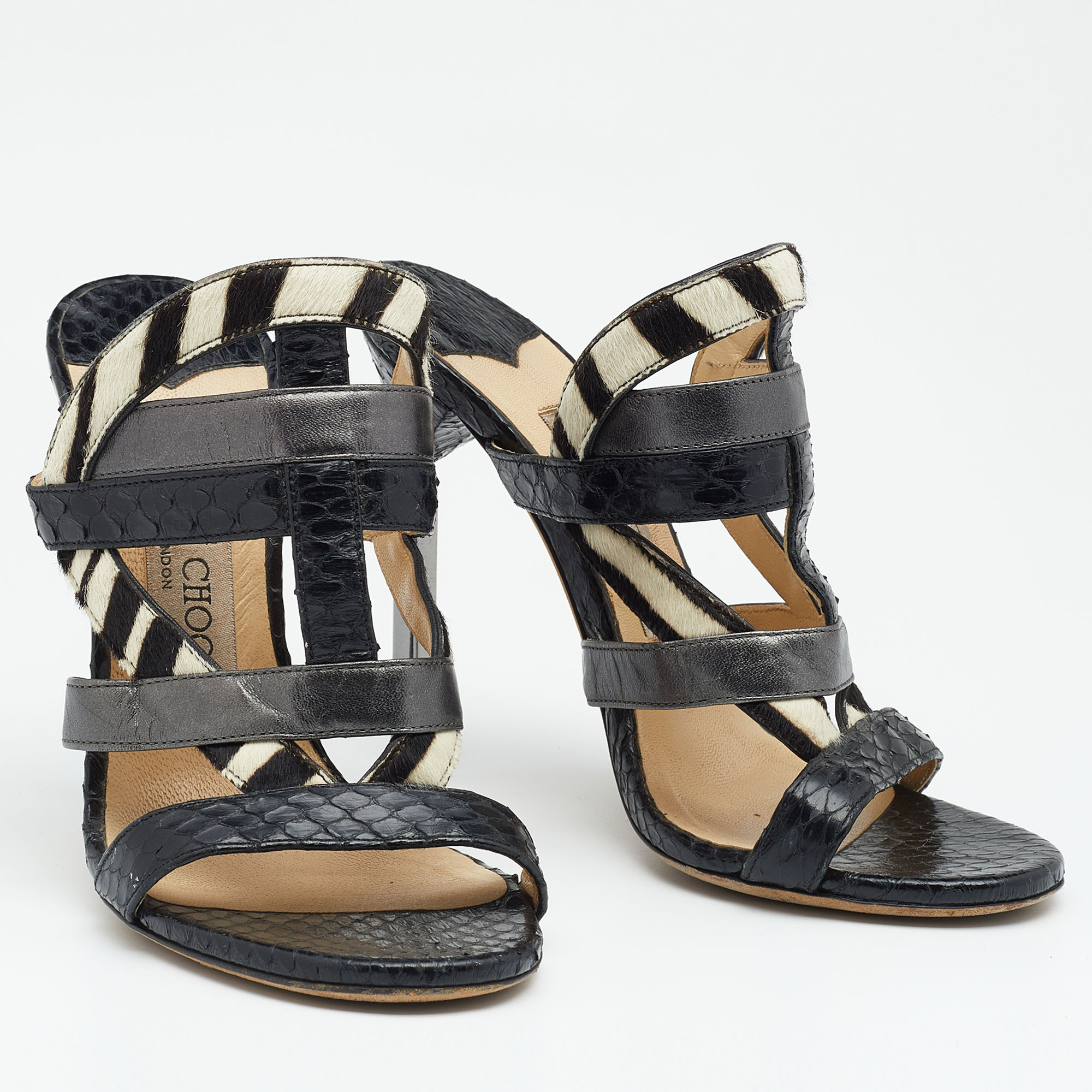 Jimmy Choo Multicolor Python/Calfhair And Leather Sandals Size 35.5