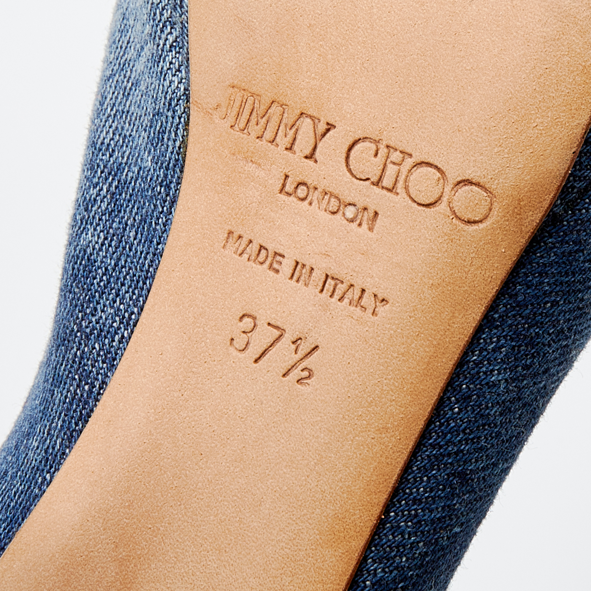 Jimmy Choo Blue Denim Peep Toe Slingback Sandals Size 37.5