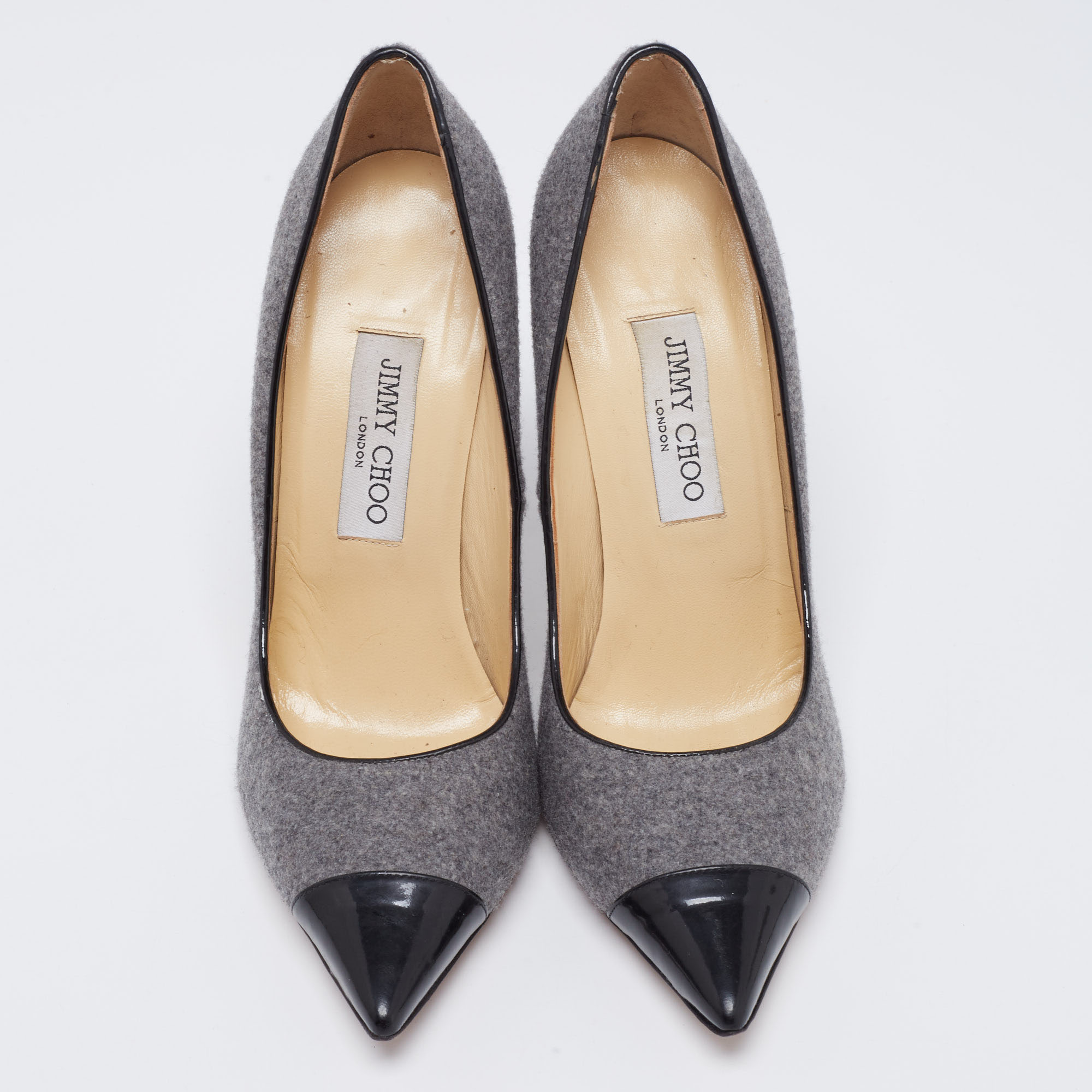 Jimmy Choo Grey/Black Wool And Patent Leather Pumps Size 39.5