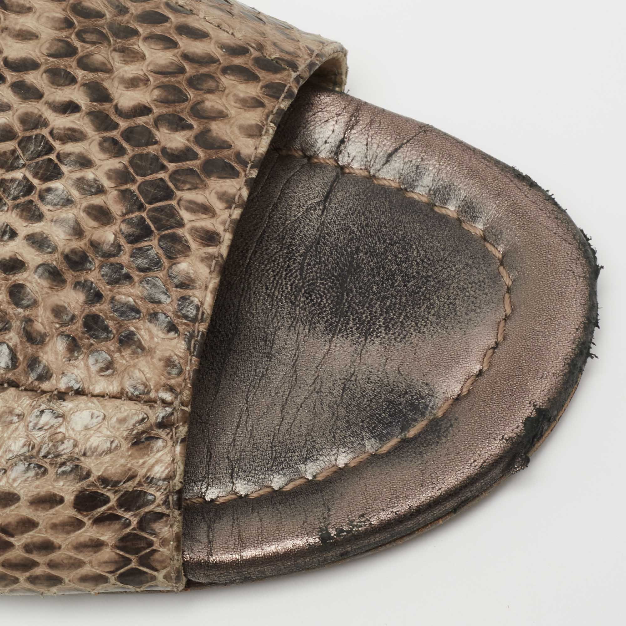 Jimmy Choo Grey Snakeskin Leather Nanda Flat Slide Sandals Size 37