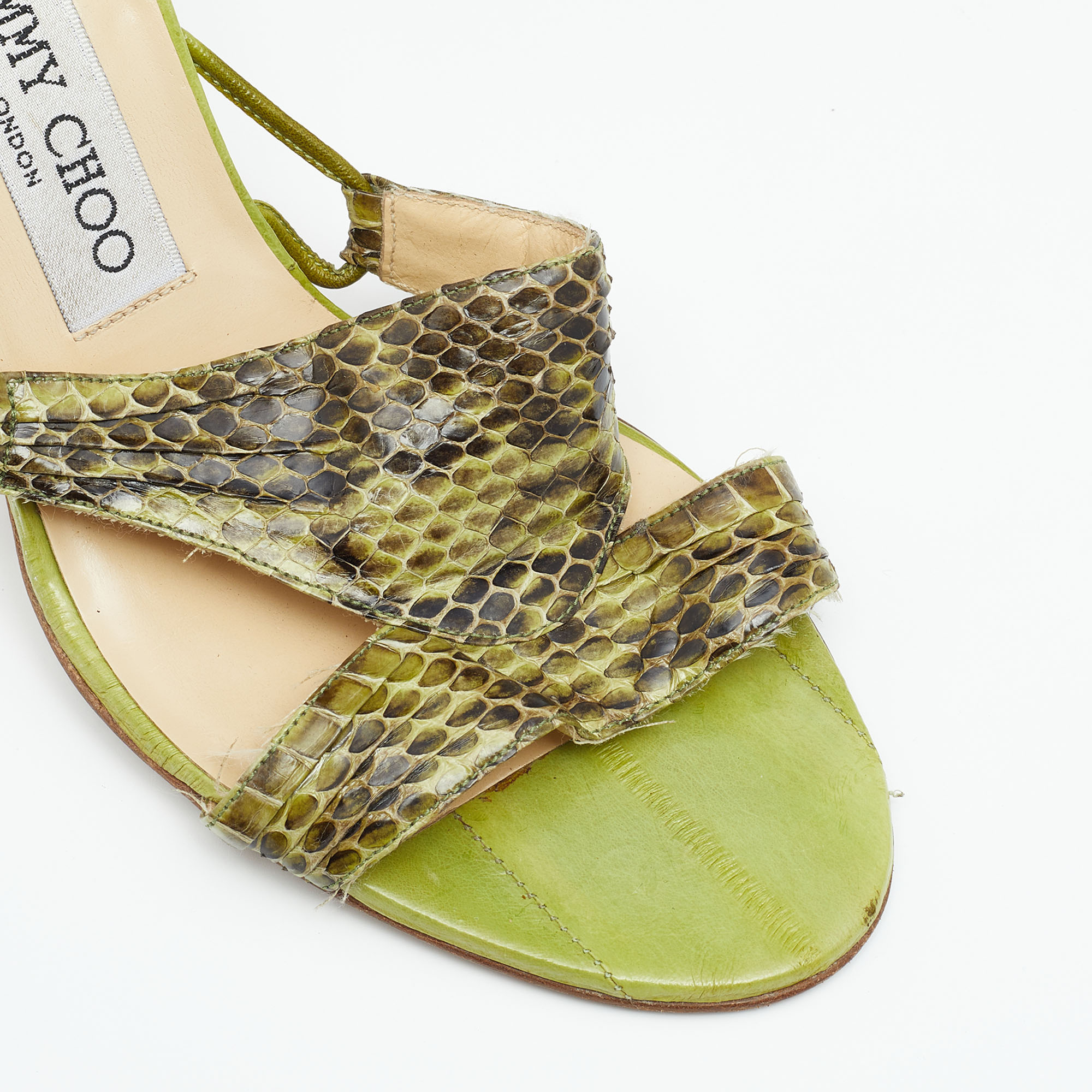 Jimmy Choo Green Snakeskin Leather Slide Sandals Size 38.5