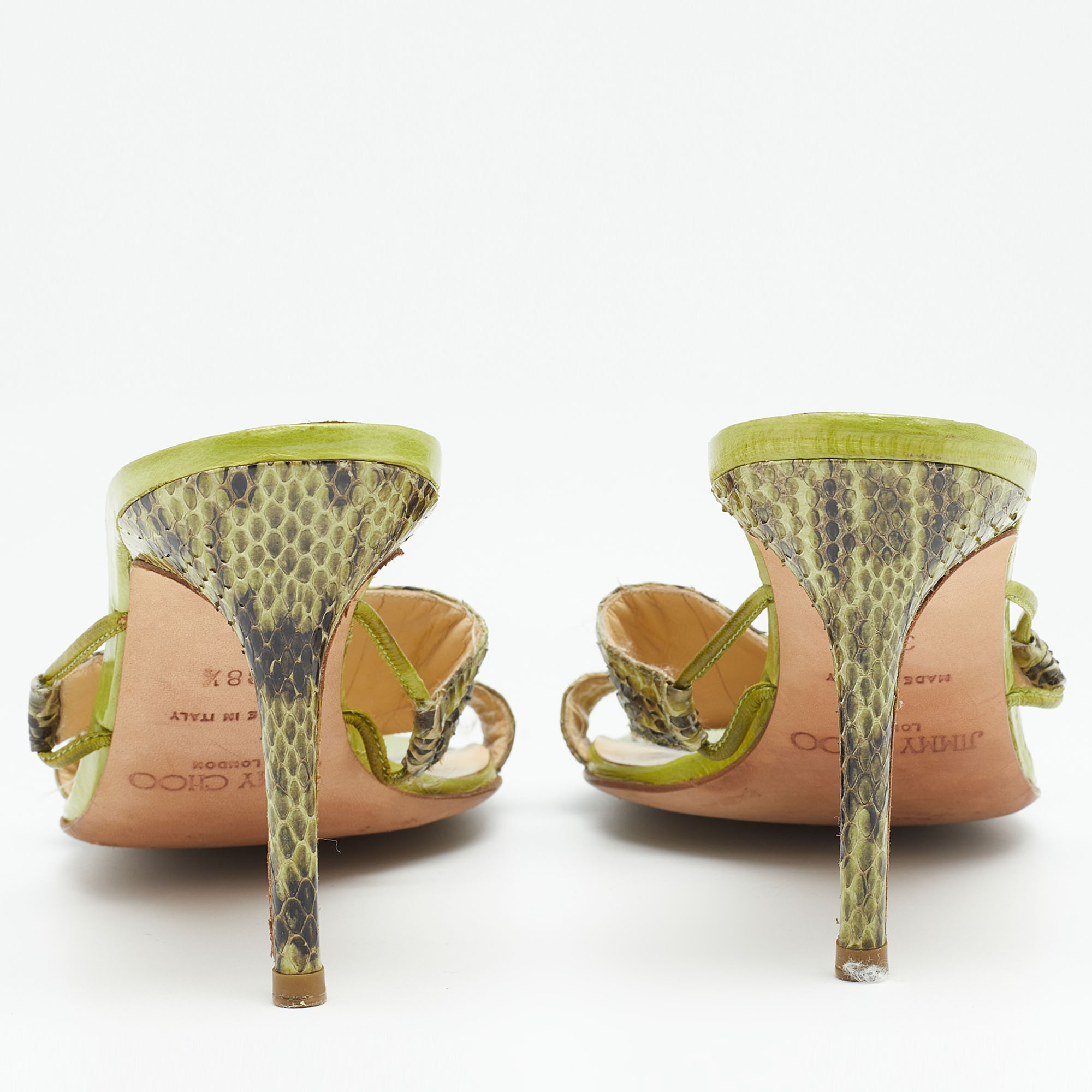 Jimmy Choo Green Snakeskin Leather Slide Sandals Size 38.5