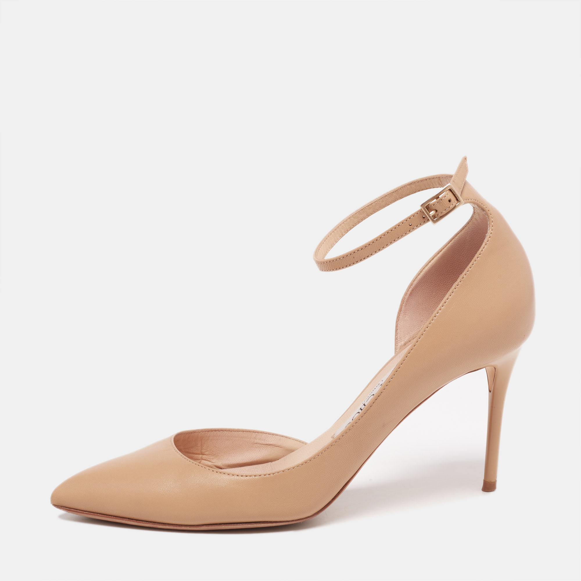 Jimmy Choo Beige Leather Lucy Ankle-Strap Pumps Size 35.5