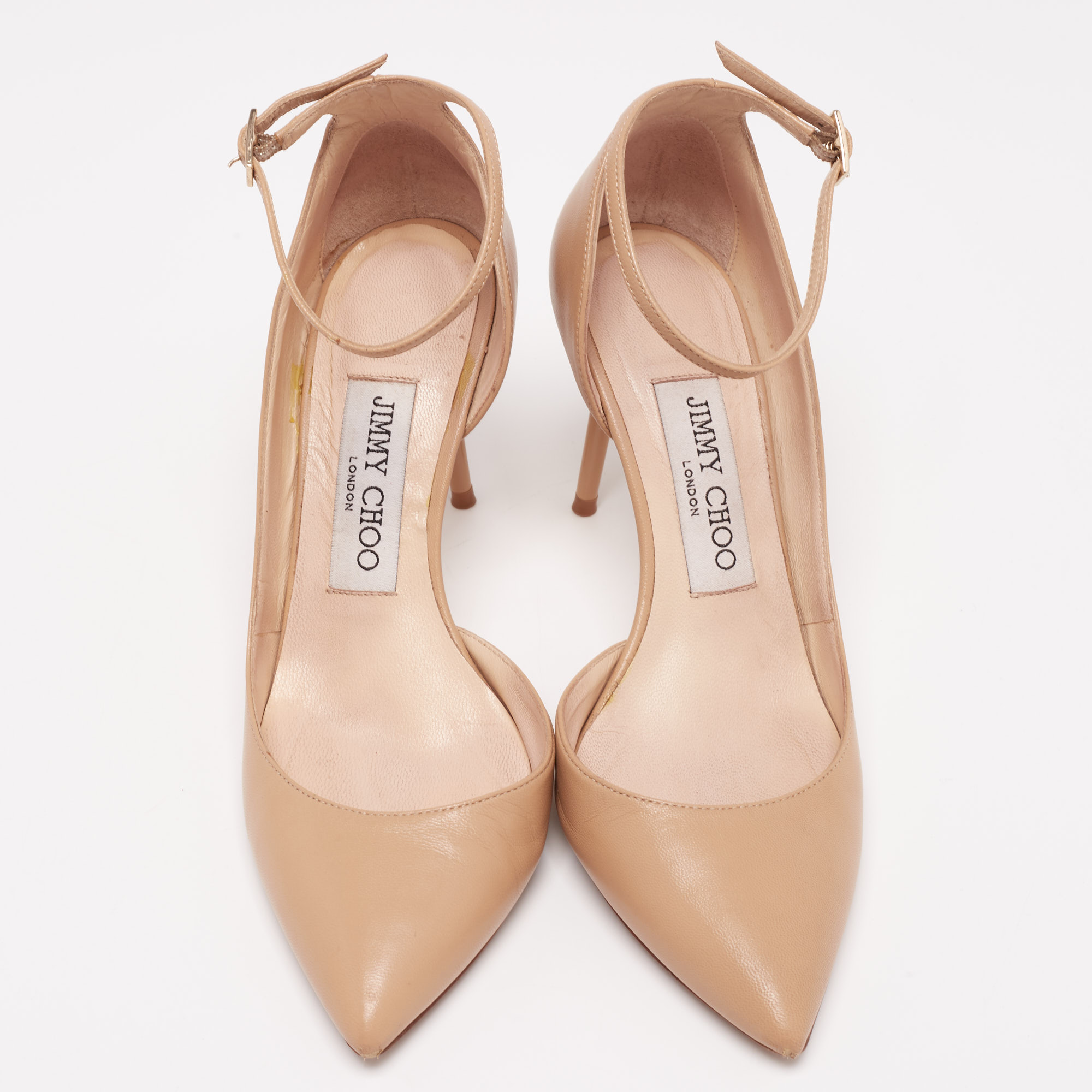Jimmy Choo Beige Leather Lucy Ankle-Strap Pumps Size 35.5